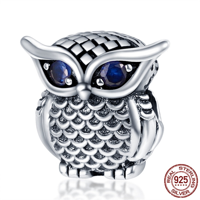 Hot Sale Silver Color Owl Zircon Charm&Bead Fit Original 3mm Bracelet&Bangle Making Fashion DIY Jewelry For Women