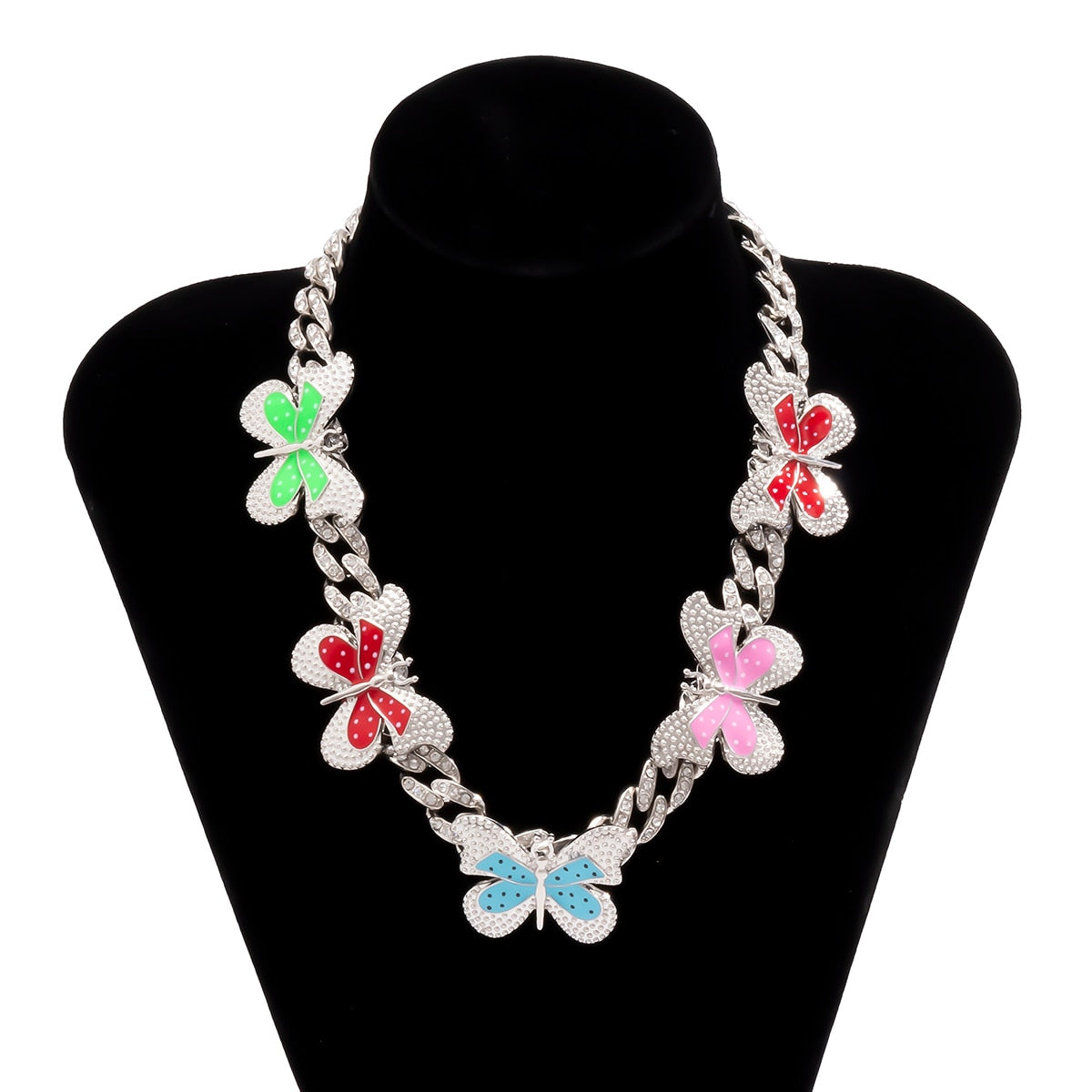 Aveuri Kpop Charm Multicolor Butterfly Pendant Choker Necklace Vintage Aesthetic Crystal Miami Cuban Chain Necklace for Women Jewelry