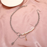Aveuri 2023 Irregular Fashion Pearl Safety Pin Lock Chain Choker Necklace For Women Punk Personality Ring Pendant Necklace Statement Jewelry
