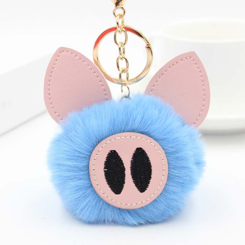 Aveuri Cute Women's Piggy Fur Ball Keychain Cartoon Pig Fur Pom Pom Keychain Bag Purse Car Key Holder Fluffy Keyring Pendant Llaveros