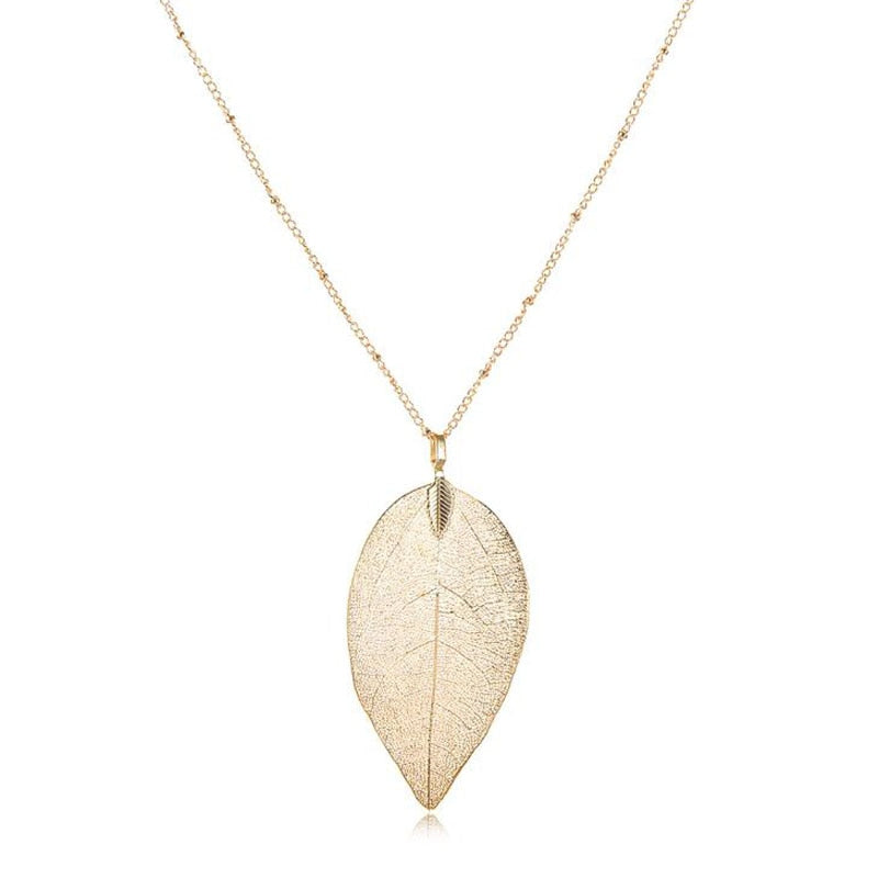 Christmas Gift Gold Color Leaf Necklace for women 2023 Charm Design Sweater chain Pendant long Necklaces female collier femme jewelry Gift