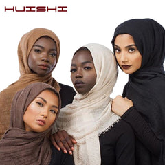 HUISHI Head Scarf Women Wholesale Price 70*180cm Women Muslim Crinkle Hijab Scarf Femme Musulman Soft Cotton Headscarf Islamic