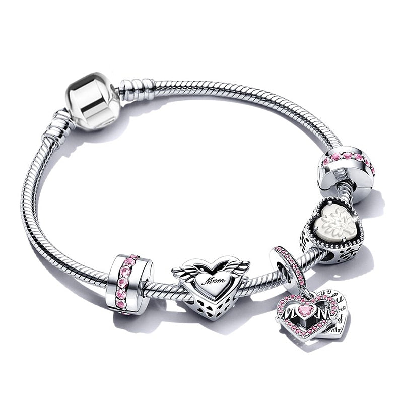 Christmas Gift Trendy Romantic 2023 Silver Color Charm Bracelet With Happy Family Strand Brand Bracelet For Women DIY Jewelry Making