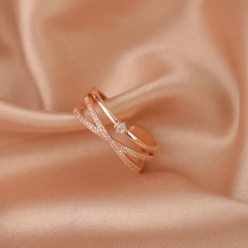 LATS Luxury Zircon Gold Double Student Opening Rings for Woman 2023 Fashion Gothic Finger Jewelry Wedding Party Girl's Sexy Ring