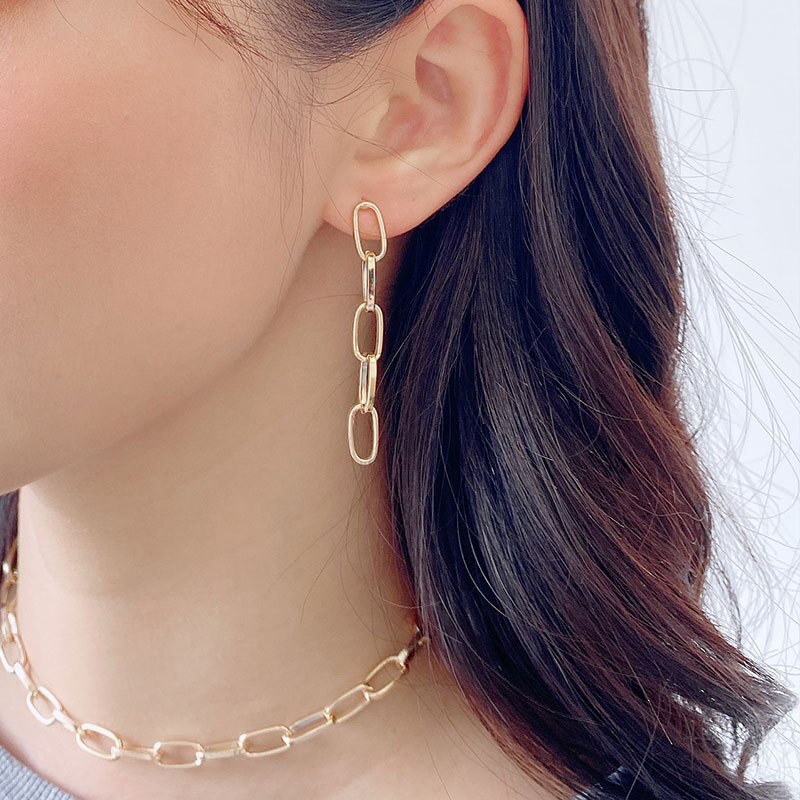 Fashion Long Metal Tassel Drop Earrings for Women Punk Style Link Chain Trend Jewelry AM3006