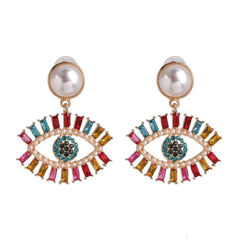 AVEURI Trendy Ethnic Love Heart Shape Evil Eye Drop Earrings For Women Vintage Statement Crystal Dangle Earring Jewelry Gift