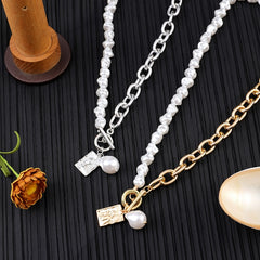 Fashion Geometric Chain Pendant Necklace for Women Girls Vintage Pearl Choker Necklaces Jewelry Statement Accessories Collier