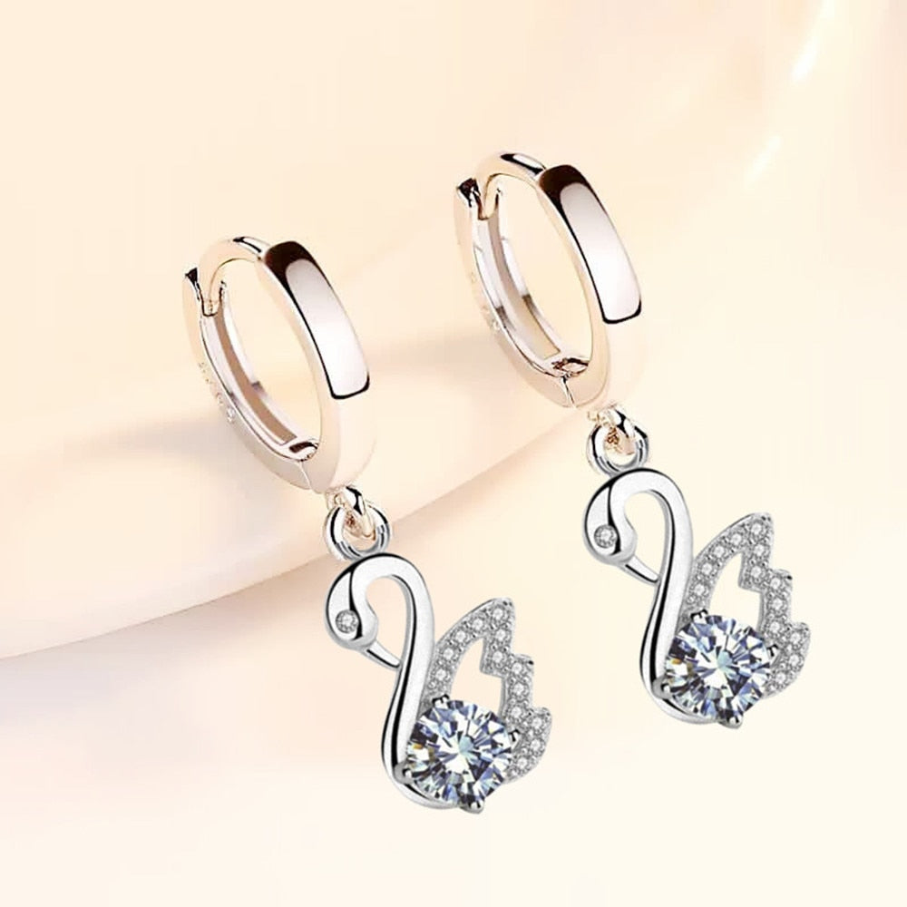 Christmas Gift alloy new women's fashion jewelry earrings pink blue white zircon long tassel retro swan earrings