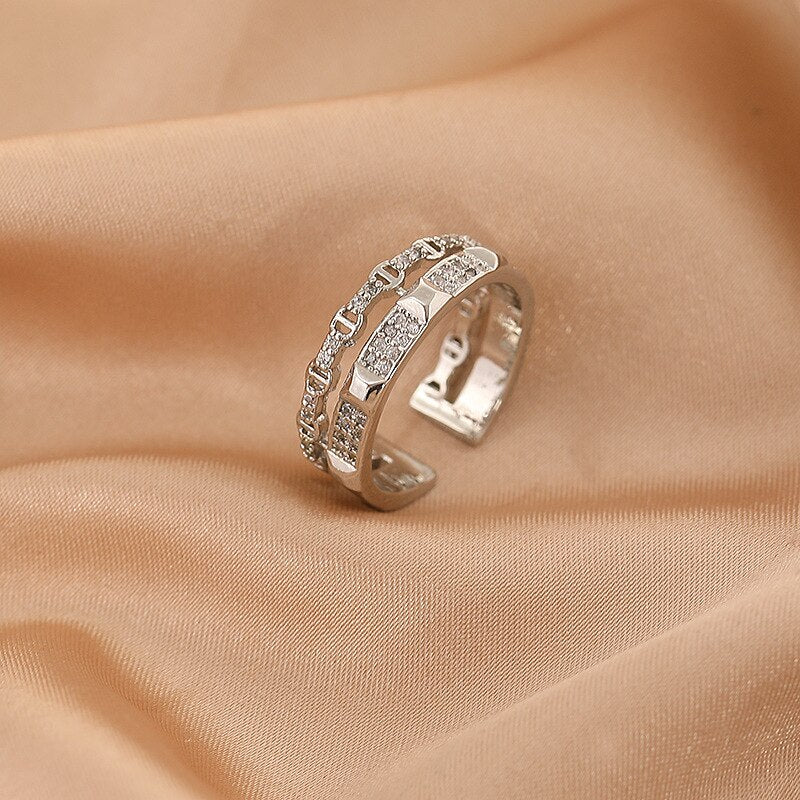 LATS Luxury Zircon Gold Double Student Opening Rings for Woman 2023 Fashion Gothic Finger Jewelry Wedding Party Girl's Sexy Ring