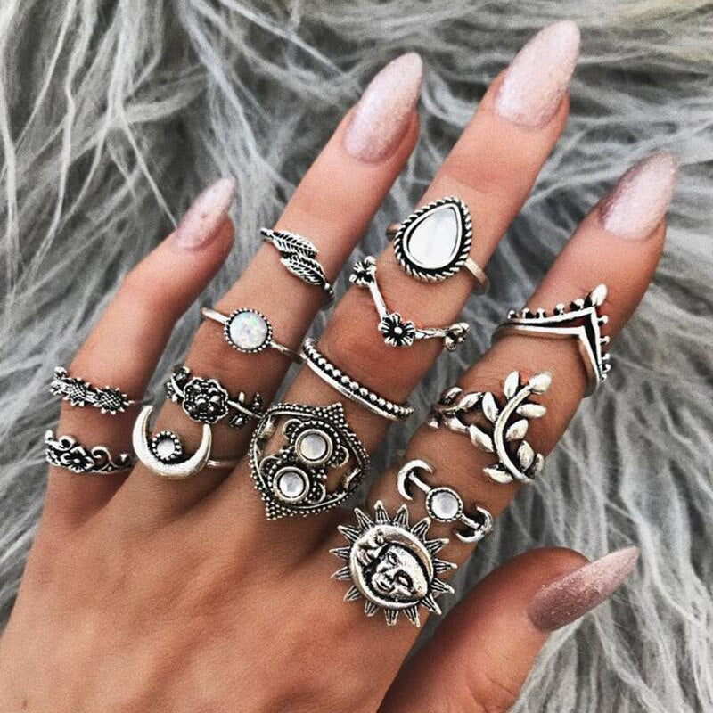 Aveuri Vintage Purple Crystal Knuckle Rings for Women Bohemian Geometric Anel Finger Ring Set Boho Party Anillos Mujer Jewellery 2023