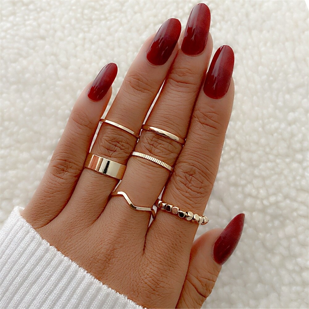 Aveuri Punk Gold Wide Chain Rings Set For Women Girls Fashion Irregular Finger Thin Rings Gift 2023 Female Jewelry Party