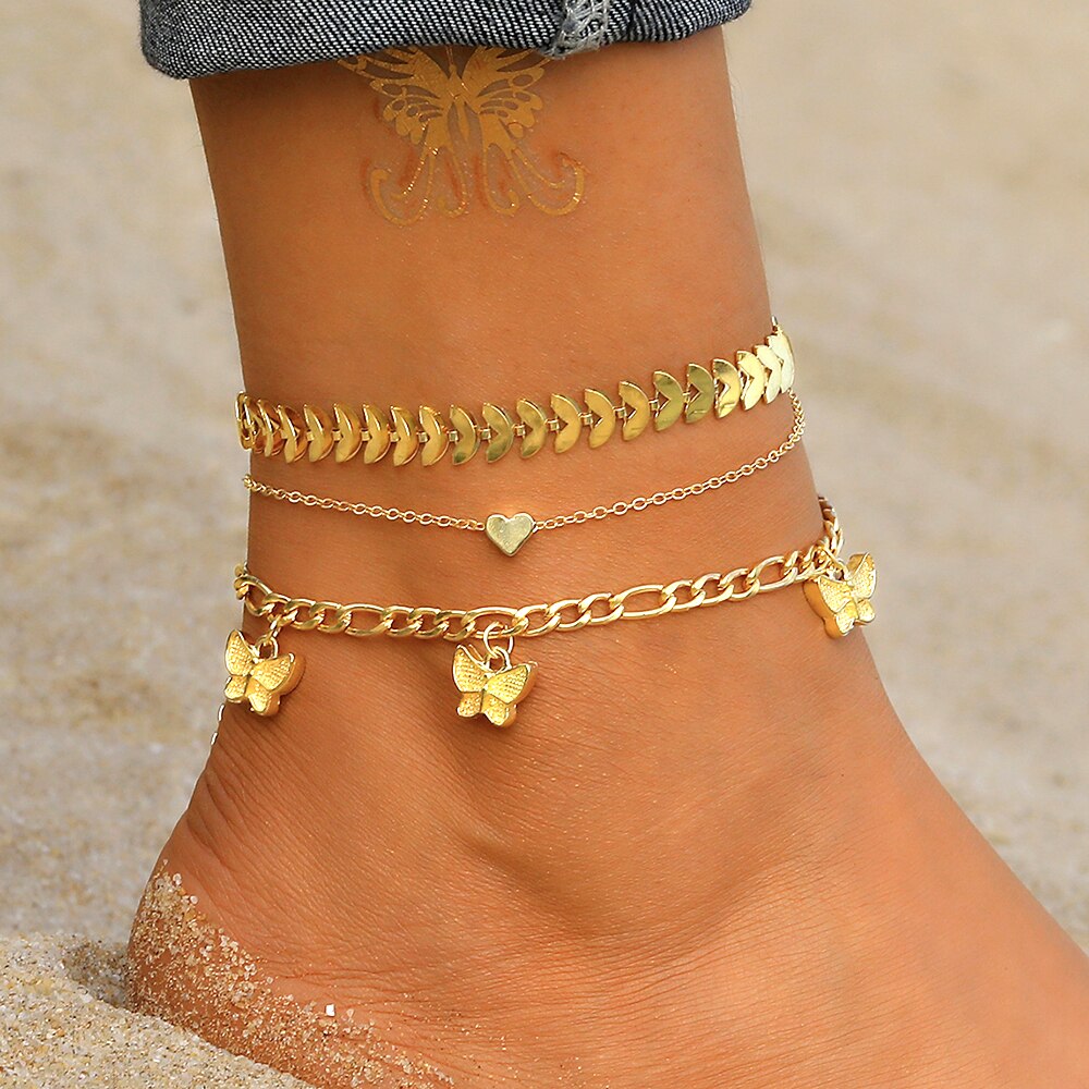 Aveuri New Fashion Simple Heart Female Anklets Foot Jewelry Leg New Anklets On Foot Ankle Bracelets For Women Leg Chain Gifts