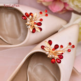 Aveuri X43 2Pcs Wedding Shoe Clips For Women Bridal Handmade Shoe Clip Wedding Shoe Buckle Red Rhinestone Shoe Accessories