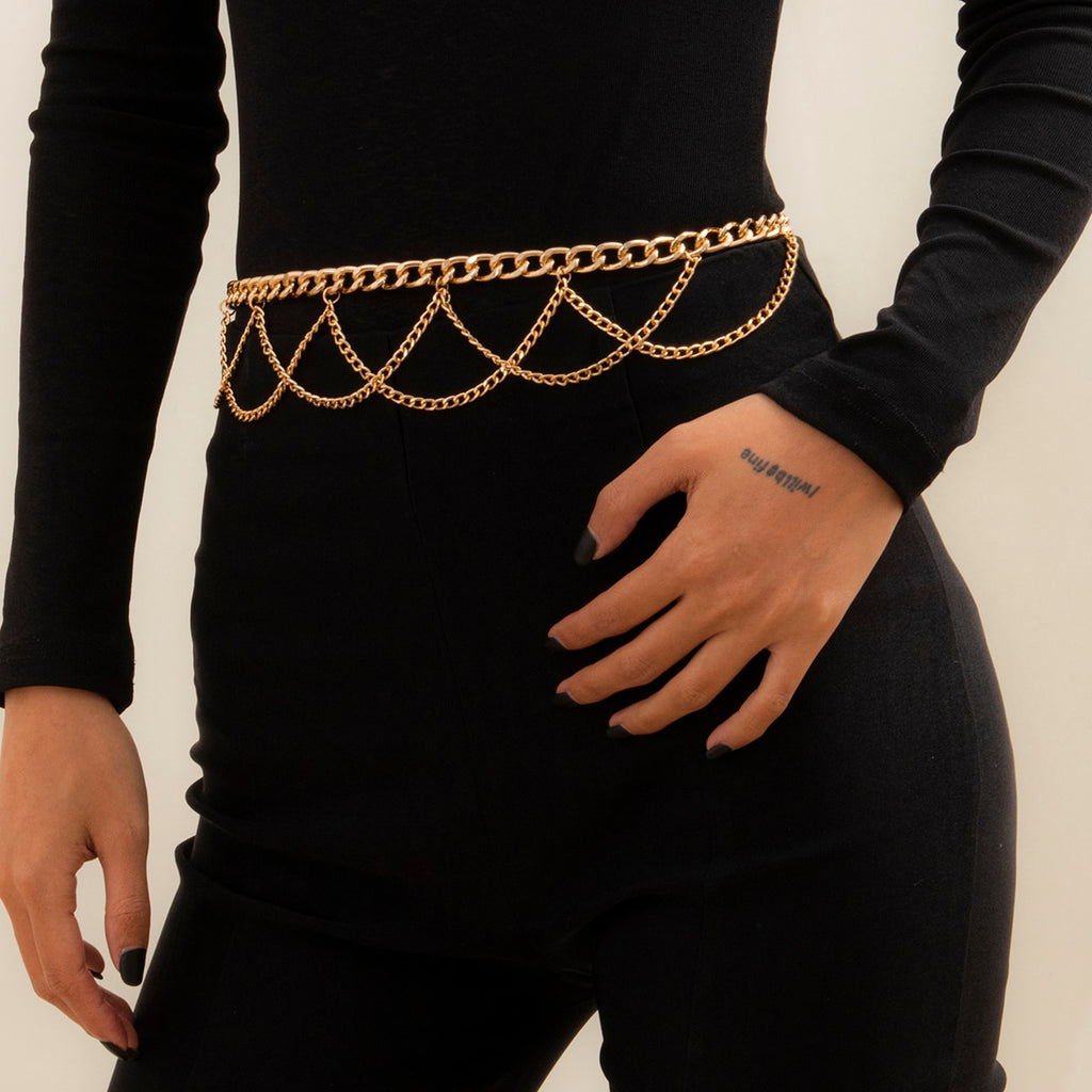 Aveuri Multi Layer Waist Chain Belt for Women Hiphop Alloy Metal Gold Color Belly Chain Dress Body Belt Fashion Jewelry