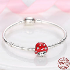 HOT SALE Silver Color Rose Red Cute Little Mushroom Charm Beads Fit Original Pandach Bracelet Pendant Necklace Jewelry