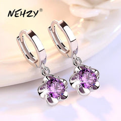 Christmas Gift alloy Earrings Jewelry High Quality Retro Simple Pattern Purple White Zircon Earrings Hot Sale