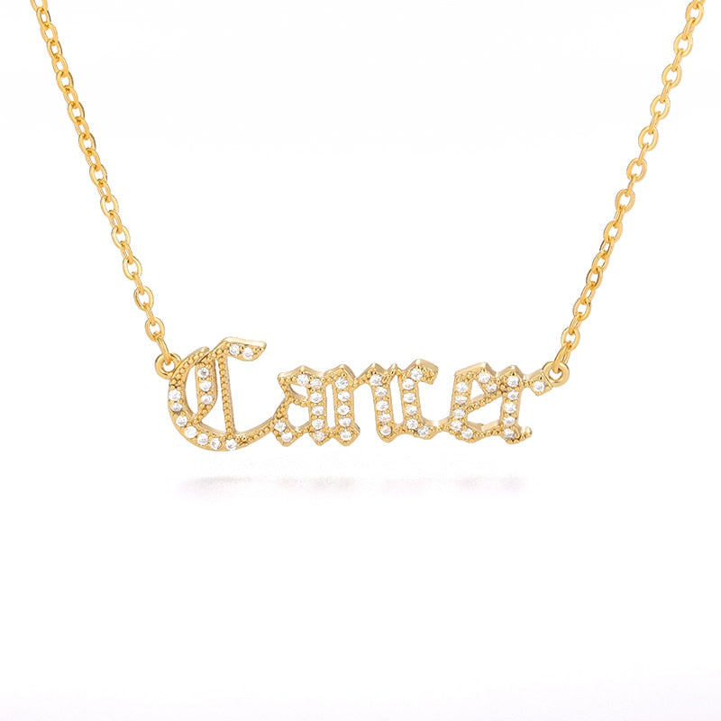 Aveuri Letter Constellation Necklace For Women Stainless Steel Gold 12 Zodiac Necklaces Choker Alphabet Jewelry Bijoux Femme BFF