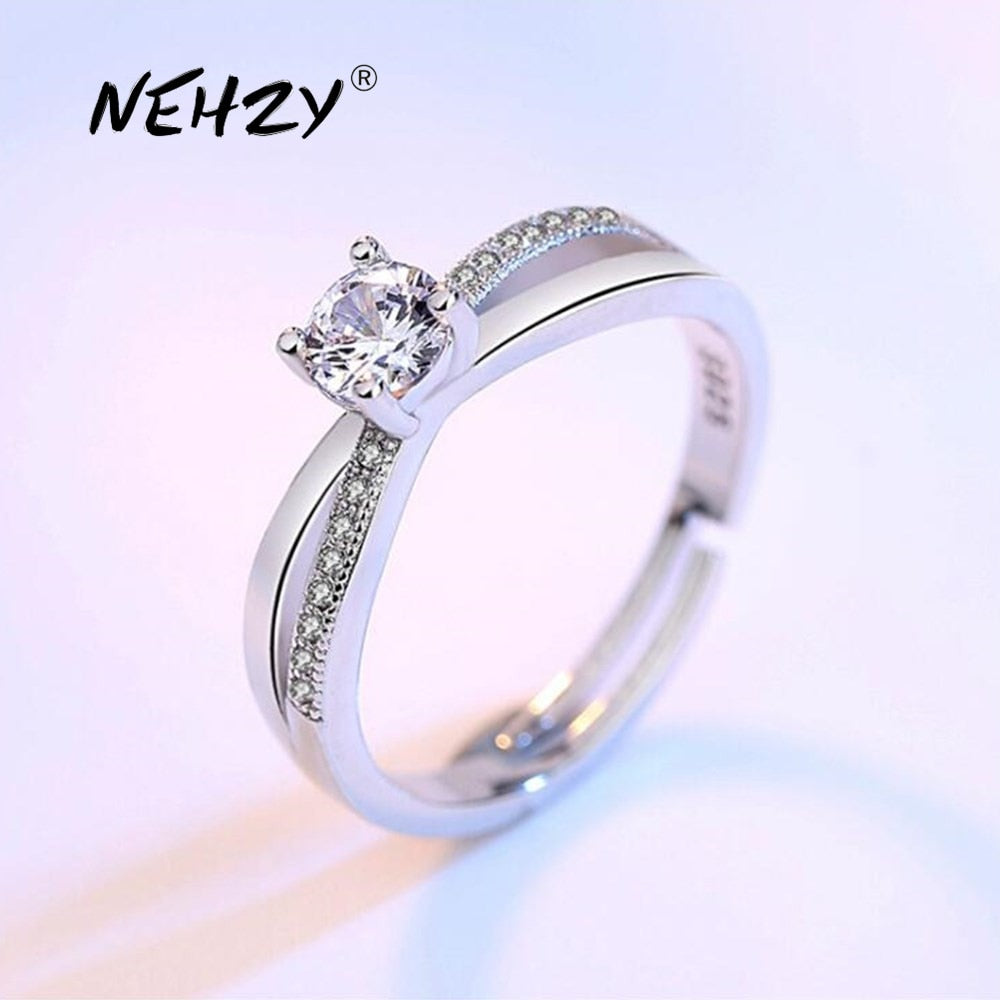 Christmas Gift alloy new jewelry high quality fashion woman open ring retro size adjustable cubic zirconia silver ring