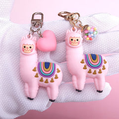 Aveuri Korean Fashion DIY Handmade Gift Llama Key Chain Women Bag Love Heart Color Ball Pendant Cartoon Epoxy Alpaca Keychains Trinket