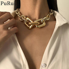 Aveuri Punk Chunky Thick Chain Choker Necklace Hiphop Asymmetric Cuban Chain on the Neck Collier Statement Party Jewelry Female