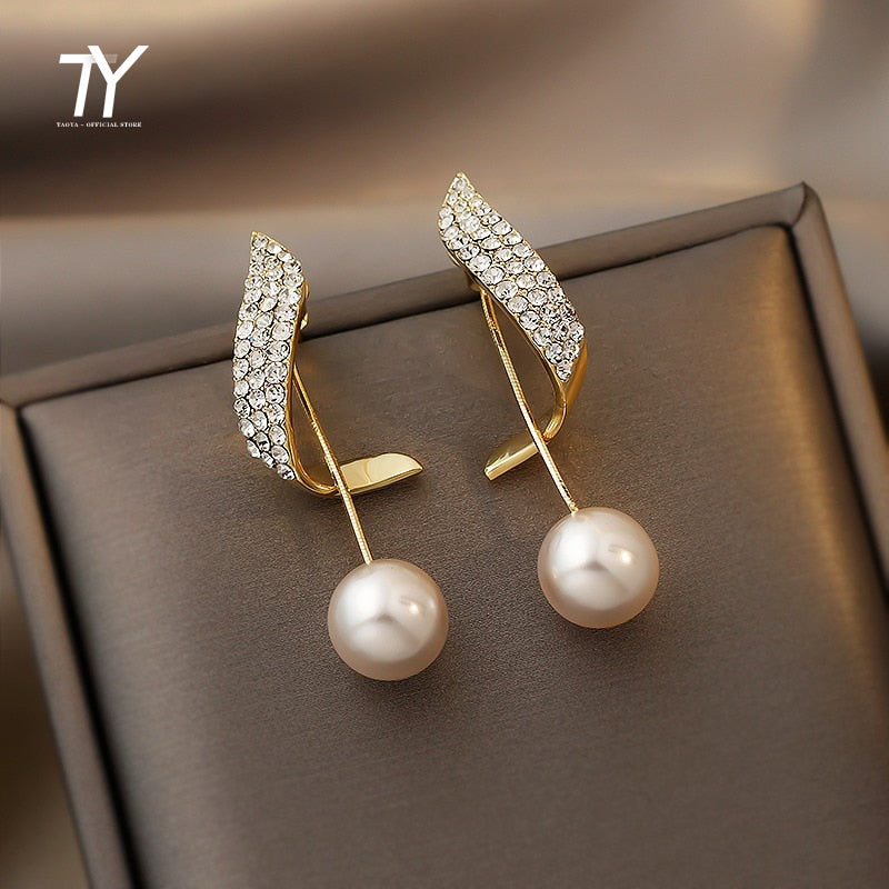 Christmas Gift Korean Fashion Geometric Metal Pearl Pendant Drop Earrings For Woman 2023 Gothic Girl's Elegant Jewelry Wedding Set Accessories