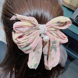 Aveuri Handmade Big Bow Folds bead Steel Clip Spring Clip Sweet Small Floral Top Clip Super Fairy Hair Clip Headdress Female