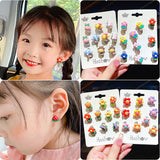 Back to school 2023 AVEURI 10Pcs/Set New Cartoons Ear Clip Girls Sweet Acrylic Stud No Pierced Anti-Pain Earrings Cute Earing Korean Kawaii Earring Jewelry