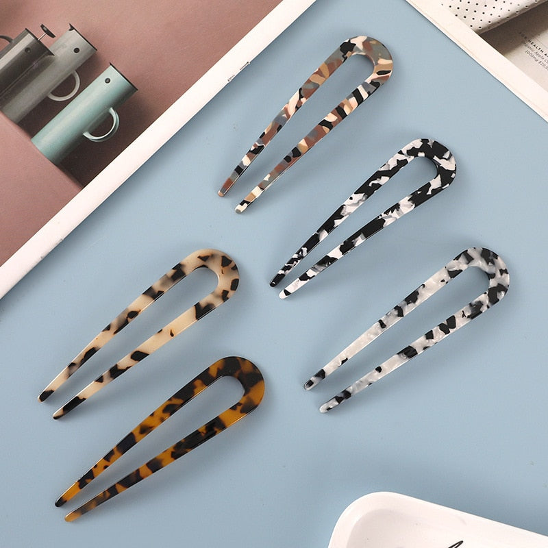 Aveuri Back to school Fashion Acetate Hair Sticks For Women Shell Hair Clip Hair Pins U Shape Girls Hairpins Hair Bun Maker Wedding Hair Accessories