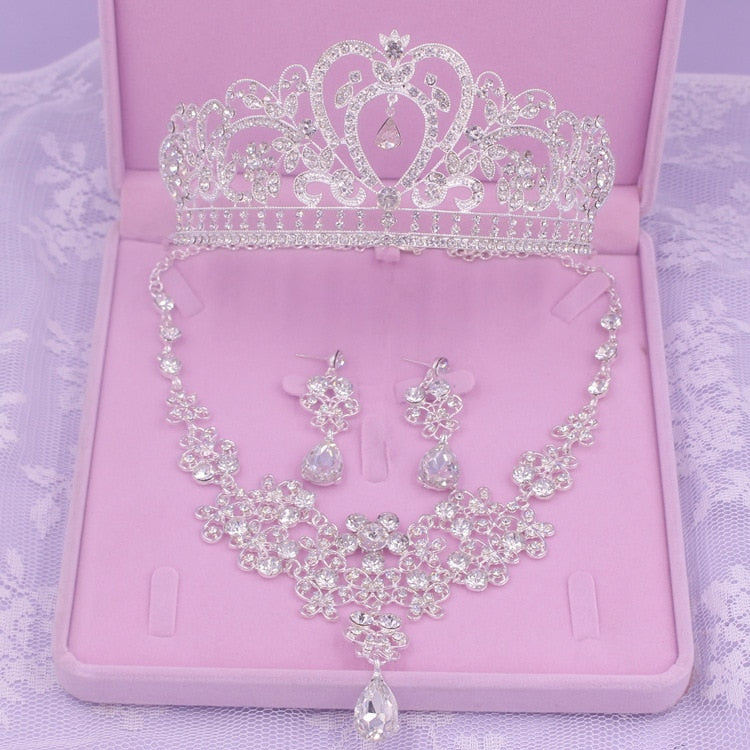 High Quality Fashion Crystal Wedding Bridal Jewelry Sets Women Bride Tiara Crowns Earring Necklace Wedding Jewelry Accessories