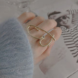 AVEURI 2023 New Korean Exaggerated Female Niche Design Metal Golden Zircon Big Heart Two-Finger Rings For Women Jewelry