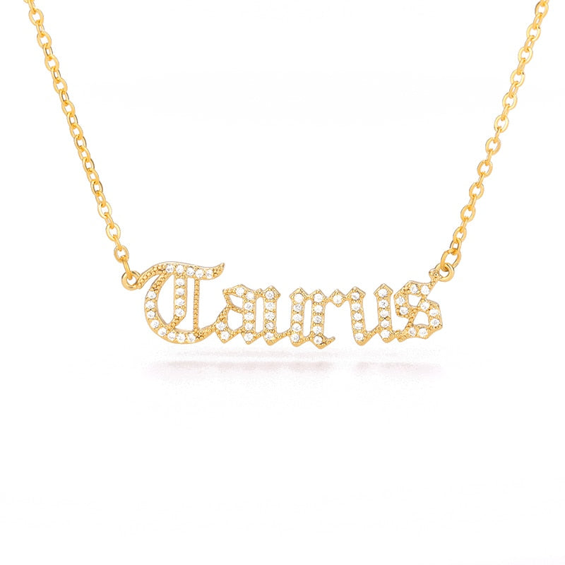 Aveuri Letter Constellation Necklace For Women Stainless Steel Gold 12 Zodiac Necklaces Choker Alphabet Jewelry Bijoux Femme BFF