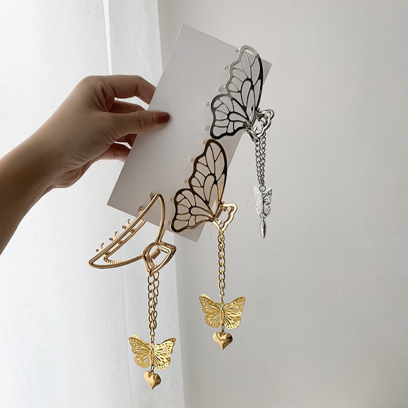 Aveuri Love Three-Dimensional Butterfly Chain Grab Clip Love Hair Clip Metal Hair Clip Back Head Clip Pan Head Bath Hair Accessories