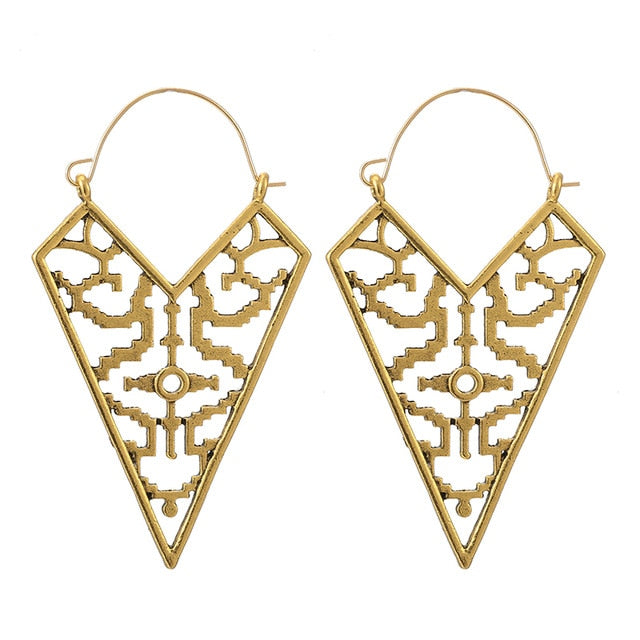 Tocona Vintage Datura Flowers Drop Earrings for Women Retro Spiral Carve Flowers Hollow Geometry Earrings Jewelry Wholesale