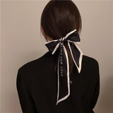 Aveuri Back to school Elegant Women Narrow Long Scarf 100X6cm Chic French Gentle Elegant Chiffon Silk Tie Letter Print Bag Ribbon Headband Choker