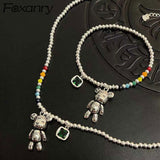 Aveuri alloy Necklace Bracelet Jewelry Set Trend Simple String of Beads Design Bear Zircon Pendant Party Jewelry