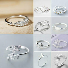 Aveuri Delicate Opening Rings For Women Silver Color Butterfly Leaf Flower Feather Finger Ring Wedding Bands New Fashion Jewelry