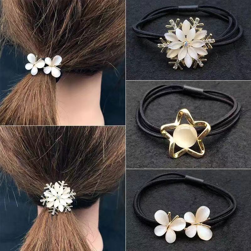 Aveuri 2022 Fashion Cat's Eye Stone Rope Simple High-Stretch And Durable Hair Ring Triangle Diamond-Studded All-Match Hair Accessory