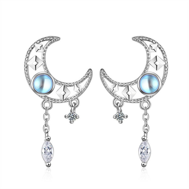 Christmas Gift Tassel Moonstone Moon Drop Earring For Women Girls Party Wedding Jewelry Brincos Female Pendientes eh1397