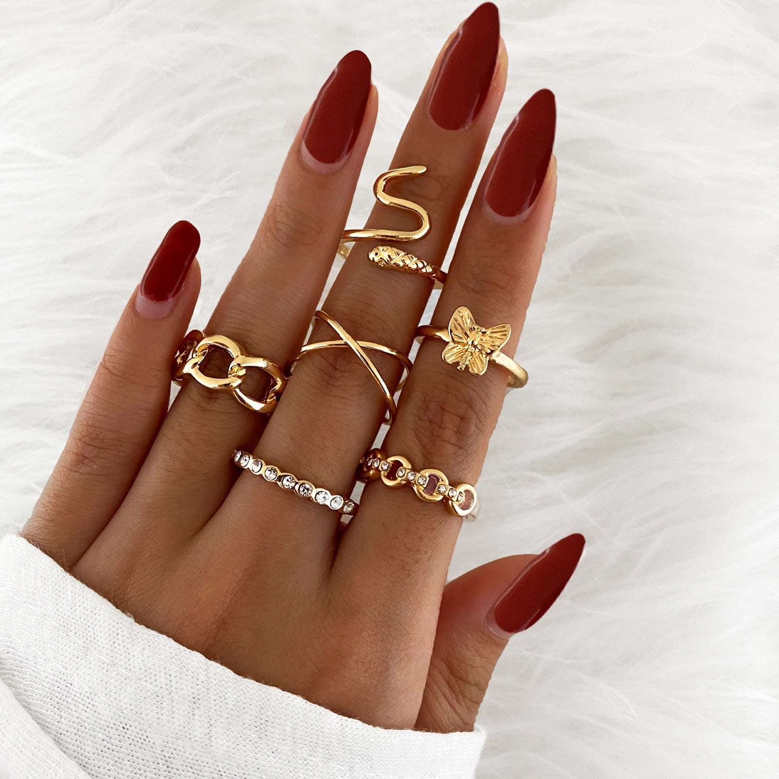 LATS Bohemian Gold Chain Rings Set For Women Fashion Boho Coin Snake Moon Star Rings Party 2023 Female Trend Jewelry Gifts