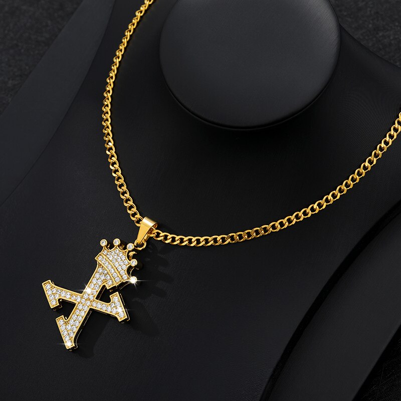 Aveuri Crown Big Letter Necklace For Women Men Initial Alphabet Charm Chain Choker Pendant 60CM Necklace Jewelry Gift Collier