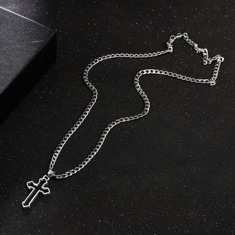Christmas Gift Vintage Gothic Hollow Cross Pendant Necklace Silver Color Cool Street Style Punk Necklace For Women and Men Fashion Jewelry