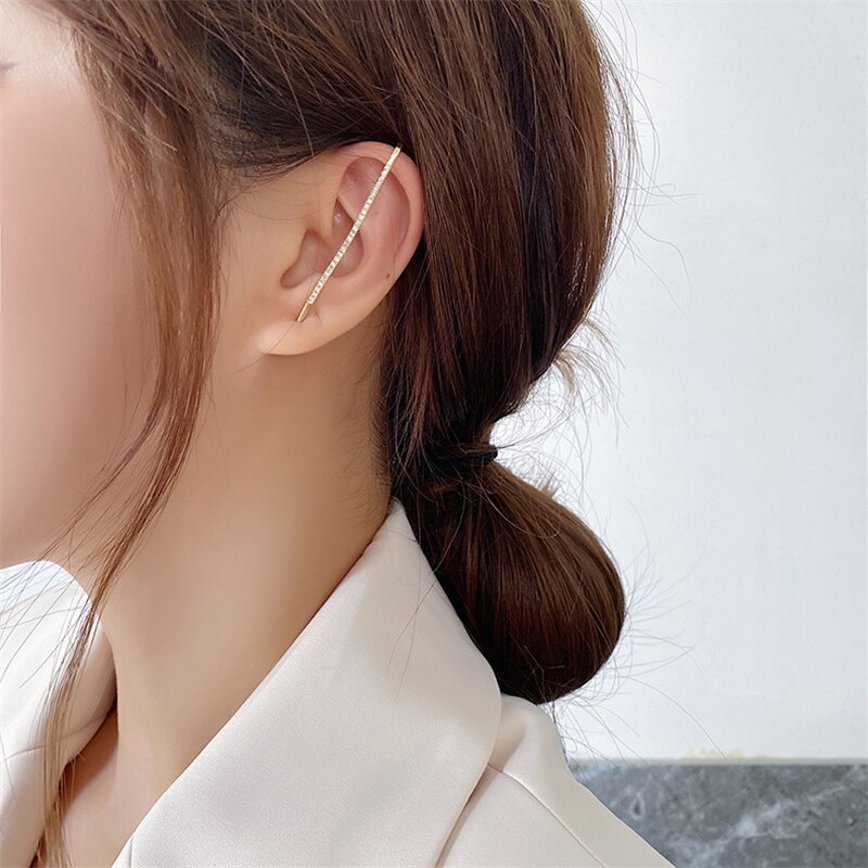 LATS Long Wrap Crawler Hook Earrings Fashion Lightning Crystal Stud Earrings Climber Earrings Piercing Jewelry for Women Gifts