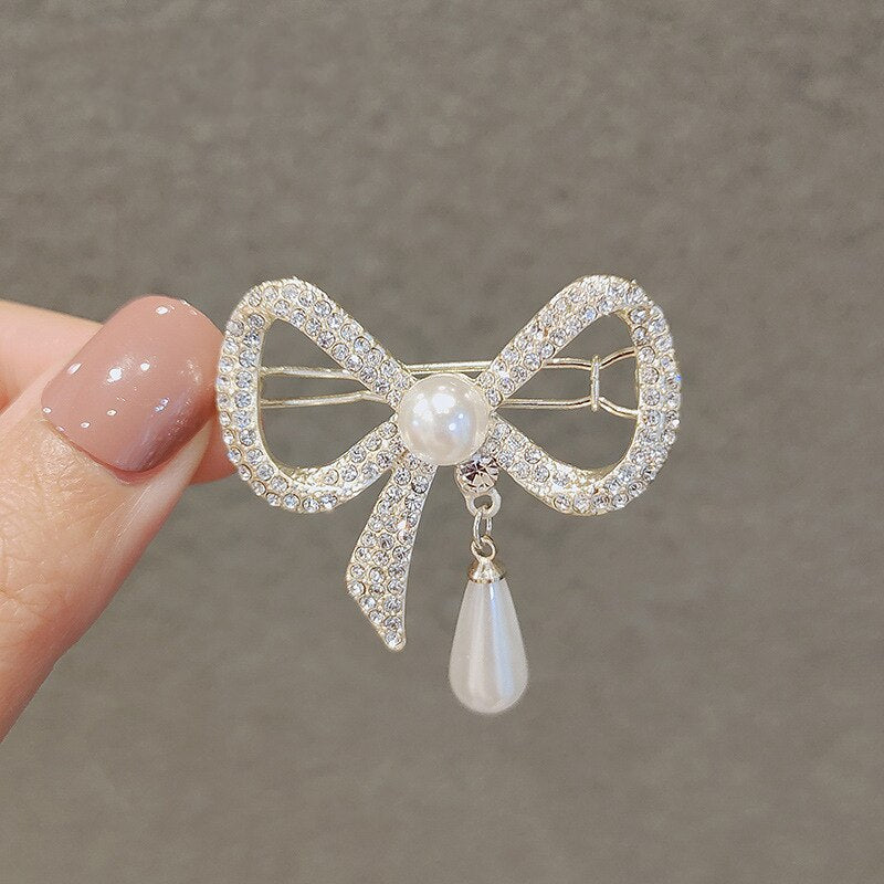 Aveuri 2022 The New Dual Purpose Rhinestone Bow Tie Word Clip Tassel Bangs Clip Fairy Side Hairpin Brooch Duckbill Clip