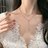 Christmas Gift Hot Saleing Gold Color Shiny Luxury Zircon Double Layer Long Necklaces Women Gift For Women Fine jewelry