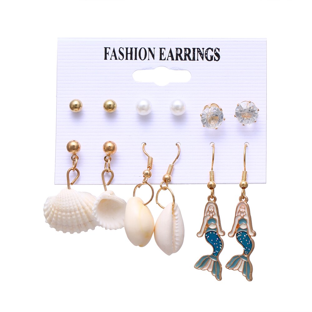 Christmas Gift EN New Sea Shell Earrings Set For Women Geometric Boho Conch Starfish Drop Earrings Summer Beach Ladies 2023 Fashion Jewelry