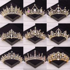 Aveuri Bridal Crown Golden Wedding Hair Accessories Rhinestone Bride Wedding Tiaras and Crowns Headpiece Diadema Hair Ornament