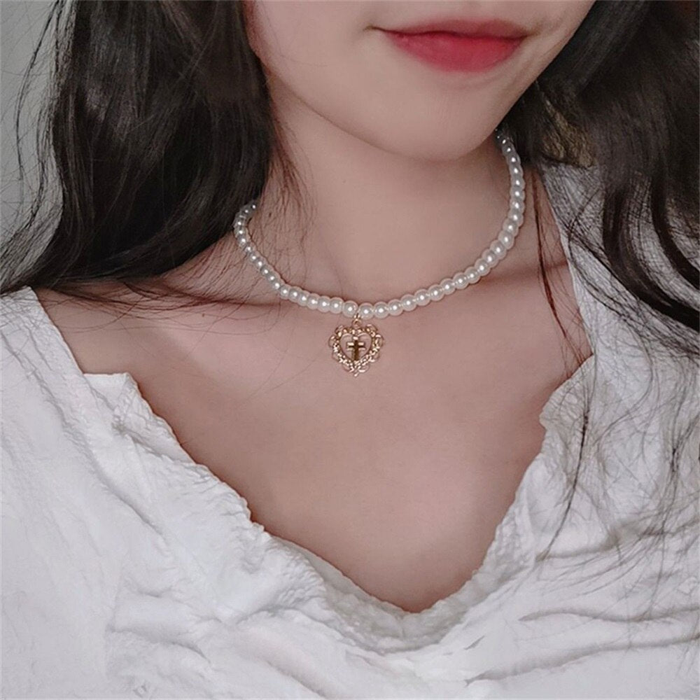 Aveuri 2023 New Fashion bead Chains Choker Necklace Cute Double Layer Women'S Neck Chain Pendant For Women Jewelry Girl Gift