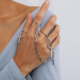 Aveuri 2023 Kpop Punk Cool Egirl Multi-Layer Adjustable Chain Four Fingers Open Silver Color Rotate Rings For Men Women Bff Party Jewelry