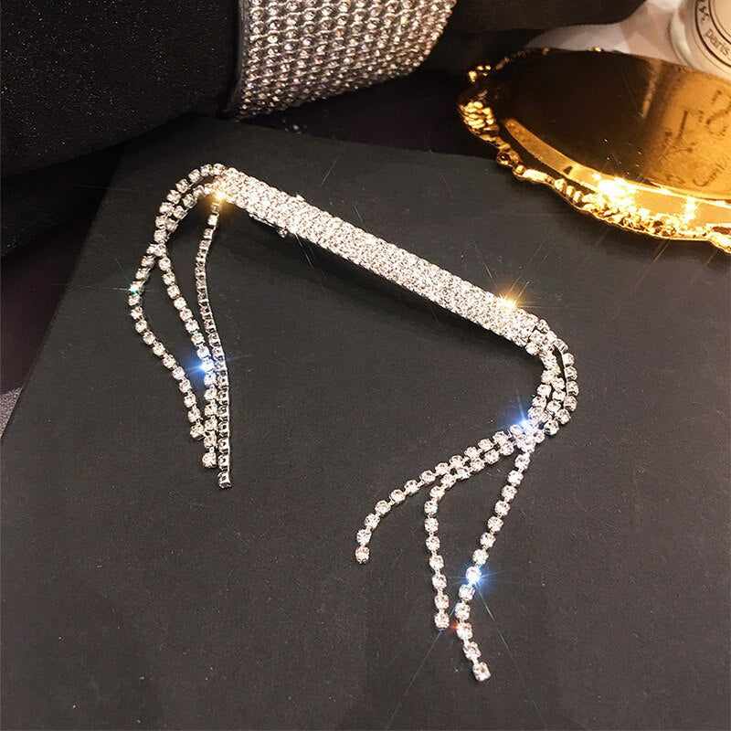 Aveuri 2022 The New Dual Purpose Rhinestone Bow Tie Word Clip Tassel Bangs Clip Fairy Side Hairpin Brooch Duckbill Clip