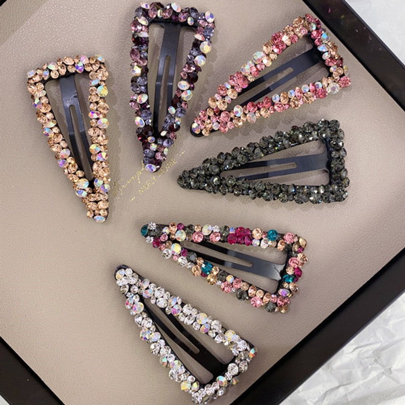 Rhinestone Hair Clip Fashion Hair Accessories Women Seamless Crystal Hollow Water Droplet Square Triangle Hairgrips Hairpin New